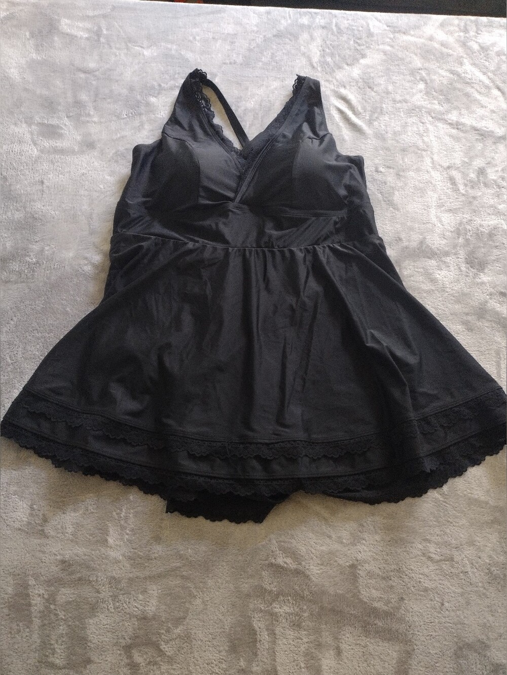 Torrid V Neck Lace Trim Swim Dress One Piece Black Size 3 - Picture 3 of 9